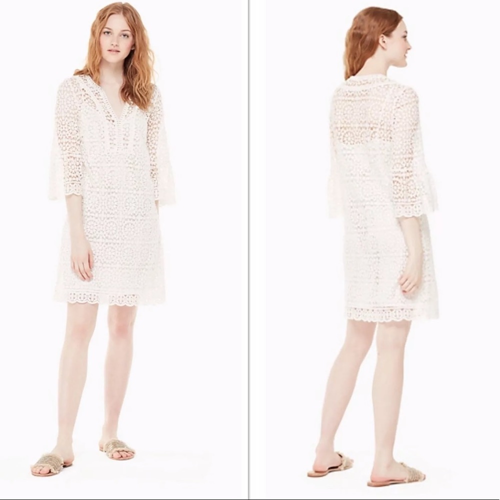 KATE SPADE White Lace Long Sleeve Mini Dress 2 - Picture 2 of 13